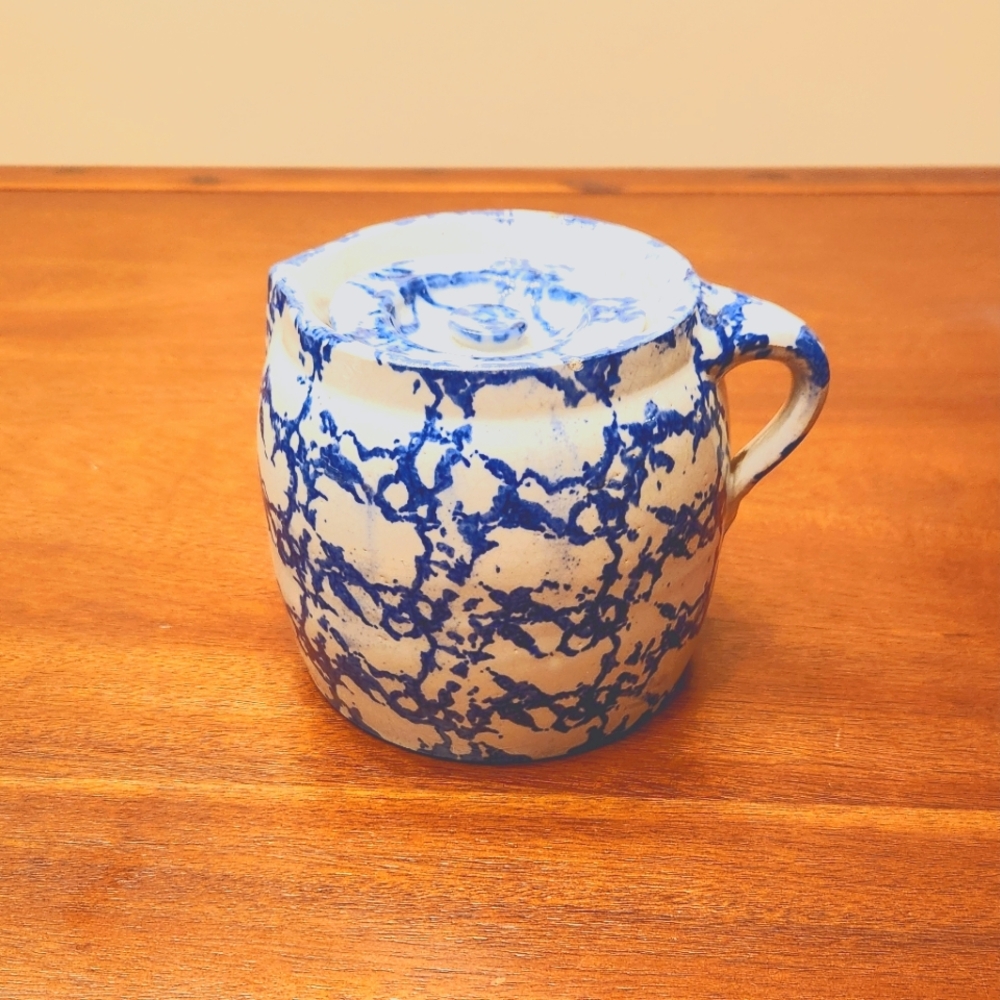 RARE! Early 19th Century Sponge Ware Bean Pot Pitcher With Lid